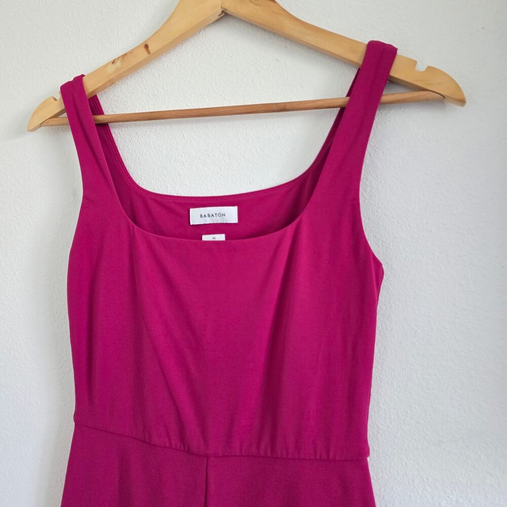 Aritzia Babaton Contour Romper Bike Shorts Pink Size M Square Neck Athleisure - Picture 3 of 9